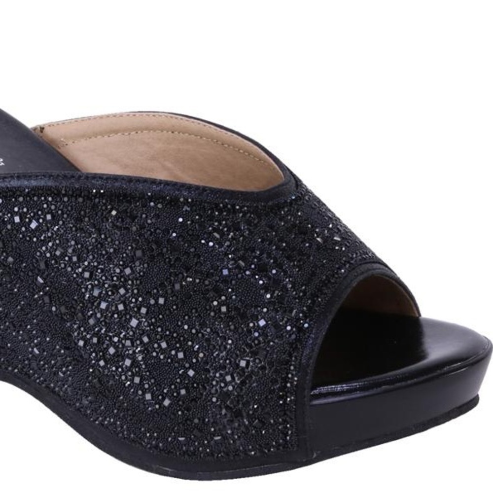 Italina Black Tie Rhinestone Embellished Wedge - Picture 4 of 11
